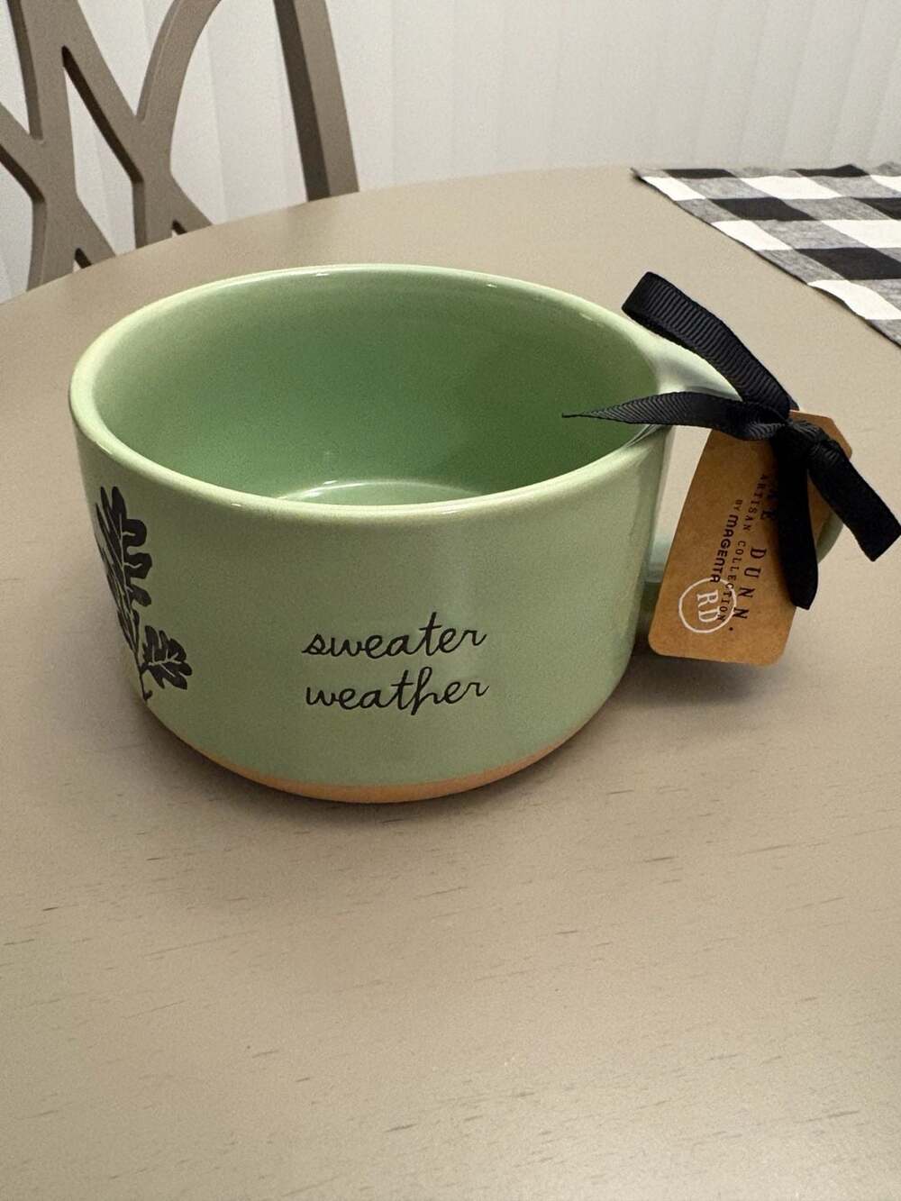 Rae Dunn Sweater Weather Mug Green Ceramic Fall Foliage